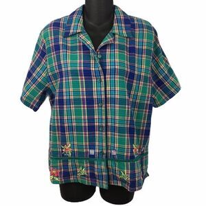 Napa Valley vintage plaid embroidered blouse
